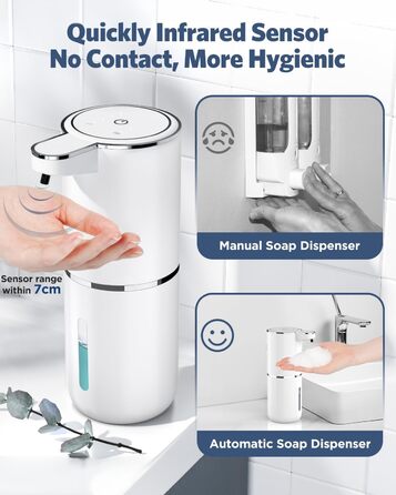 Автоматичний диспенсер мила HAPPHOOH, 380 мл, сенсорний, USB, водонепроникний, для кухні, ванної, школи, готелю, пінистий