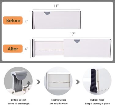 Lawei 4-Pack Adjustable Drawer Dividers Organizer Separators for Bedroom, Bathroom, Dresser, Closet, Baby Drawer, Desk, Kitchen - White