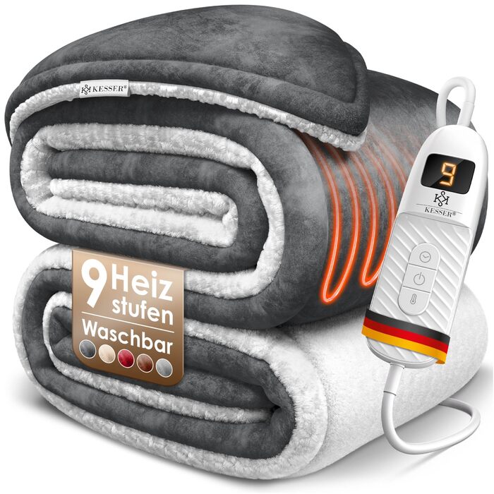 Електрична грілка KESSER® 200x180 см з автовимкненням | 9 температурних режимів | Зручна та тепла | Для ліжка та дивану | Можливість прання до 40°C | з таймером та цифровим дисплеєм | Антрацит