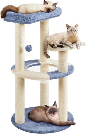 Yaheetech Cat Tree, Ocean Design Cat Tree, Cat Scratching Post, with Platform Space Capsule Sisal Pillars, Stable Climbing Tree for Cats, Blue/Beige