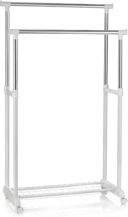 IDIMEX Wardrobe Trolley Grosso Clothes Rack Rolling Wardrobe Clothes Stand, with Shoe Shelf, 2 Clothes Rails, Height Adjustable, Chrome-Plated Metal Tube, in White