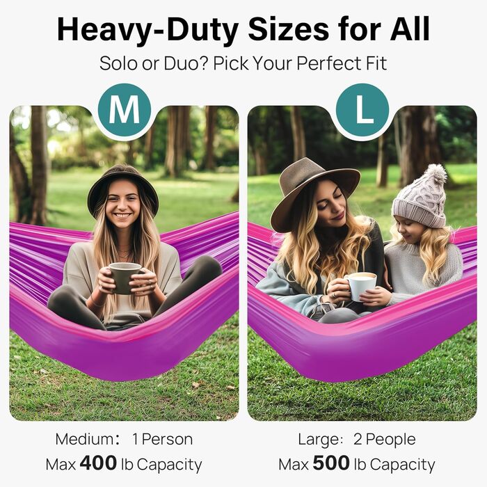 Гамак для кемпінгу Kootek, 227 кг, з ременями та сумкою, для відпочинку на природі, хайкінгу, пляжу, Olive & Dark Khaki (фіолетовий та рожевий, великий)