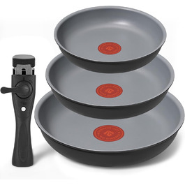 Набір сковорідок 4 шт. 20, 24, 28 см з термоіндикатором, знімні ручки, антипригарне покриття, підходить для всіх плит, можна використовувати в духовці