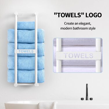 Тримач для рушників на стіну, велика полиця для рушників у ванну кімнату, металевий, білий, 56 см