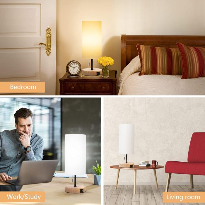 Настільна лампа Aigostar з 2 USB-портами, вимикач, металевий цоколь, сірий колір. Сучасна лампа для спальні, вітальні, дитячої кімнати та робочого столу.