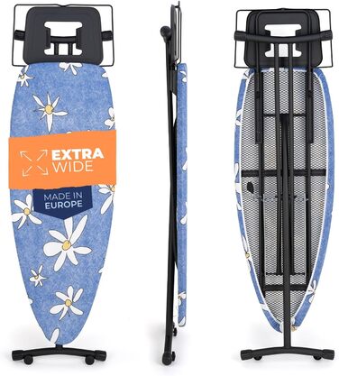 Відкидна дошка для прасування з парогенератором, XXL, широка, велика, стабільна | 130x47 см, Made in E.U.