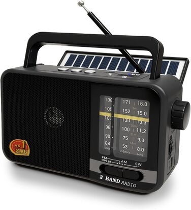 Портативна радіоприймач Klein з сонячною панеллю та акумулятором 1200mAh, AM/FM/SW, 8W динамік, TWS/USB/TF, для кемпінгу, надзвичайних ситуацій та відпочинку на природі (сірий)