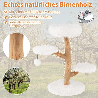 Дерев'яна кігтеточка для котів Costway 90 см з 3 м'якими лежаками, мотузкою та кігтеточкою з джуту, 4-ярусна, білий + натуральний колір