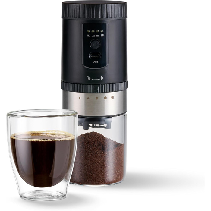 Tchibo Manual Coffee Grinder, Ceramic Burr Grinder, Adjustable Grind Size, Silver