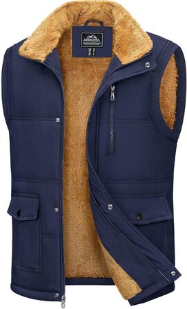 MAGCOMSEN Жилетка чоловіча утеплена зимова, без рукавів, тепла флісова жилетка для відпочинку, термо-перехідна жилетка з багатьма кишенями, розмір M, темно-синій