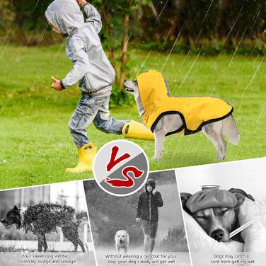 Idepet Waterproof 2-in-1 Rain Jacket for Dogs, Lightweight Overall for Dogs with Hood, Breathable Rain Poncho with Hood and Reflective Strip for Small, Medium, Large Dogs (XL, Yellow)