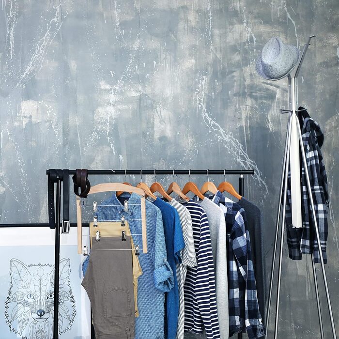 Relaxdays 10 x Rockbügel multi-clamp, trouser hanger wood, 360° rotatable hook, clothes hanger non-slip, HBT 45,5x39x2,5cm, Silver/Natural