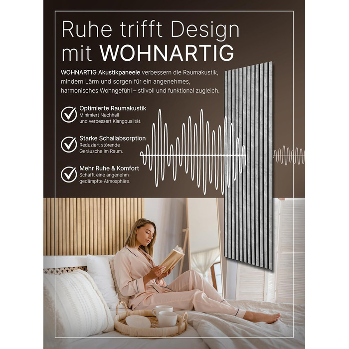 Акустичні панелі з ламелями на фетрі Beton 885, 275x54 см (набір 2 шт. 275x27 см), стіновая облицювання