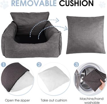 Автомобільний лежак для собак, 54x52x35 см - зручний лежак для собак у машину, сірий. Знімний, можна прати. З кишенями для зберігання.