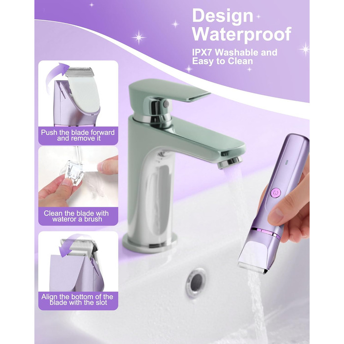 Електричний жіночий триммер 3-в-1 для тіла, обличчя, ніг, рук, під пазухами та зоною бікіні. Вологостійкий, перезаряджається (фіолетовий)