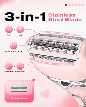 Електричний жіночий триммер для тіла: безболісне гоління ніг, бікіні та під пахв, бездротовий, акумуляторний, для мокрого та сухого використання, рожевий