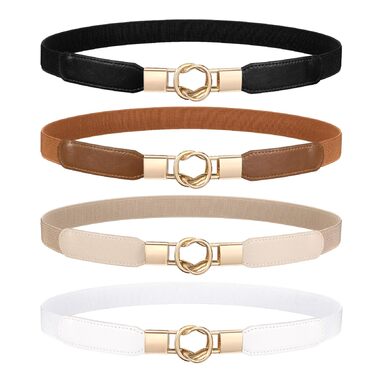 Жіночий еластичний пояс WERFORU (4 шт.) - чорний, коричневий, білий, бежевий - для талії 95-108 см, з золотою пряжкою