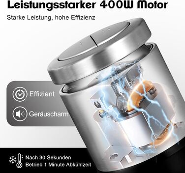 Електричний подрібнювач Zerkleinerer Kitchen in the Box 400W зі скляною (1л) та сталевою (2л) чашами для м'яса, овочів, фруктів та дитячого харчування, сріблястий