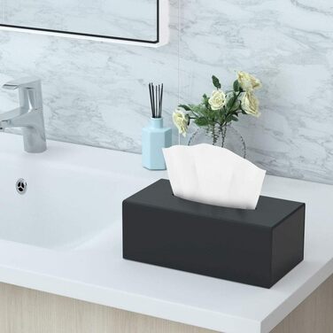 HIIMIEI Cosmetic Tissue Box, 25.0x13.0x9.0 cm Acrylic Tissue Box | Tissue Box with Magnetic Cover for Dining Room Bathroom Bedroom Car Office - Matte Black