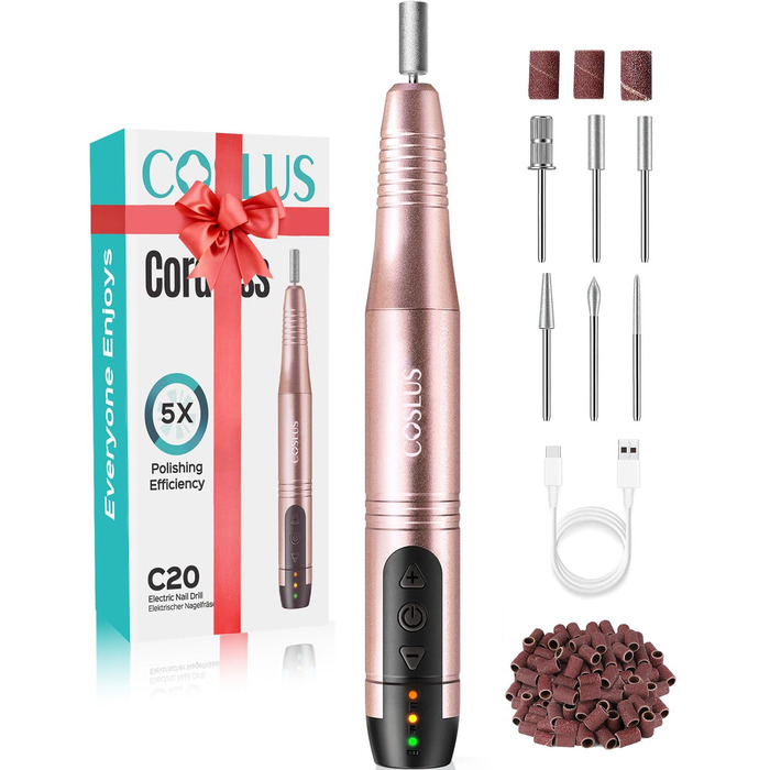 COSLUS Бездротовий портативний фрезер для нігтів 11 в 1: манікюр та педикюр, фрезер для гелю та акрилу, рожеве золото