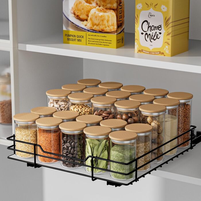 AIRUJIA Pull-Out Spice Rack, 2-Tier Dish Cabinet Organizer, Spice Rack Cabinet, Spice Rack, Lift-Up Sink Shelf, Spice Organizer for Kitchen, L26.4*W23.2*H23CM (L27*W27.2*H6CM - Single Layer)