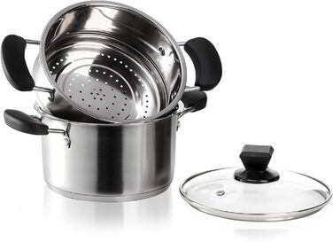 ZENFUN Stainless Steel Steamer Pot with Basket, 1.6 Liter Soup Pot with Glass Lid, Mini Steamer Cookware with Handle for Vegetables, Sauce for Stove, Induction, Gas, Electric, Grill