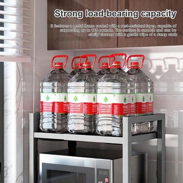 Настільний органайзер для мікрохвильової печі з 6 гачками, регульована висота та ширина, металевий, для кухні, спецій та кухонного приладдя