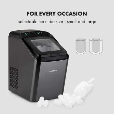 Машина для приготування льоду Klarstein Eiswürfelmaschine, 2.9 л, 15 кг, великі та малі кубики, швидка, самоочисна, Partytime (чорний)