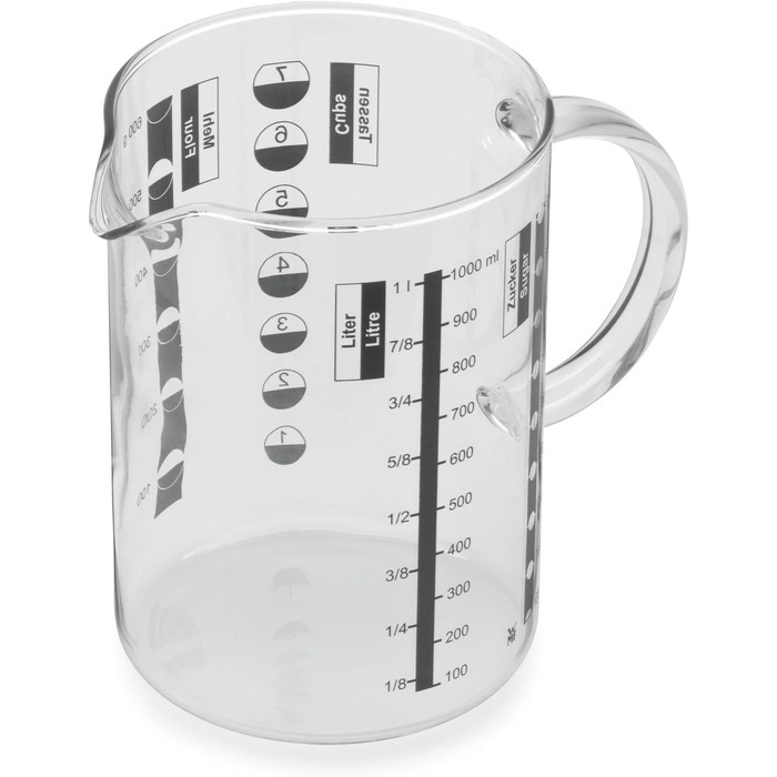 WMF Function Bowls Mixing Bowl 1.75l, with handle, polished Cromargan stainless steel, scaling & Gourmet Glass Measuring Cup 1.0l, heat-resistant glass, scaling for liters, milliliters, cups, and grams