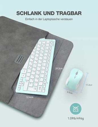 Бездротова клавіатура та миша TECKNET QWERTZ, 2.4 GHz, 15м, тиха, для ПК, ноутбука, Smart TV, білий (зелений)