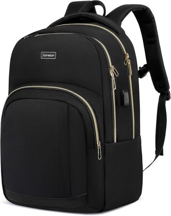 Рюкзак шкільний YIORMIOR для підлітків, чоловіків та жінок, 35L, USB-порт для зарядки, 15.6 дюймів, чорно-золотий