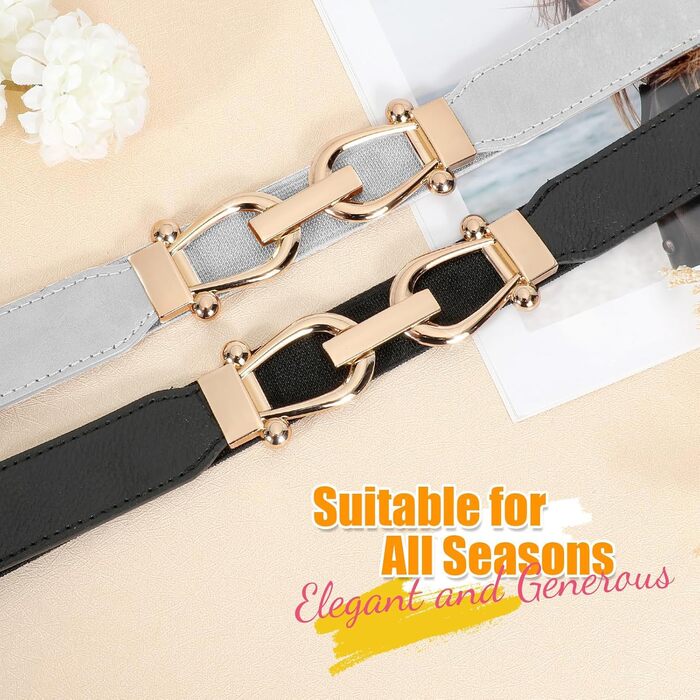 Жіночий еластичний ремінь JasGood Skinny з тонкою пряжкою - чорний, коричневий, білий, бежевий (70/90 см)