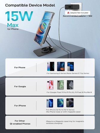 Бездротовий зарядний пристрій MagSafe для Samsung Galaxy S25 Ultra/S24, iPhone 16/15/14, Pixel 10/9 Pro/8, Android, білий/чорний