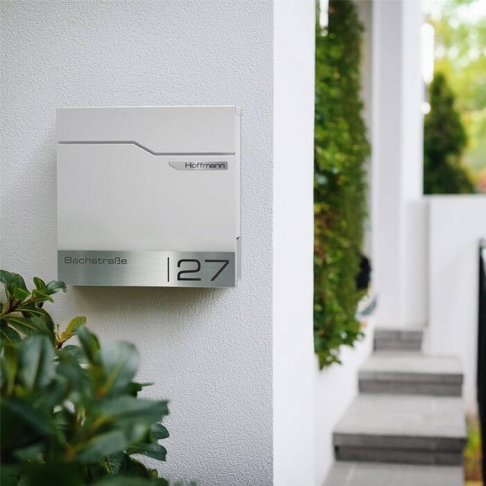Поштовий ящик Metzler Thobe сучасний, сталевий корпус з нержавіючої сталі, з табличкою для імені, білий, з відділенням для газет