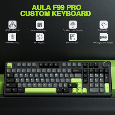 Механічна ігрова клавіатура AULA F99 Pro: RGB, Hot-swap, 3 режими підключення, QWERTY