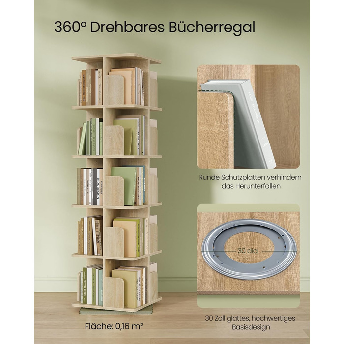 EUGAD Swivel Bookshelf Room Divider Standing Shelf Rotating Shelf Office Shelf Decorative Shelf 360° Freely Swivelable with 4 Levels MDF 39.5x128x39.5 cm 4 Levels (39.5W x 128H x 39.5D cm) (5 Levels (40W x 155H x 40D cm), Light Oak)