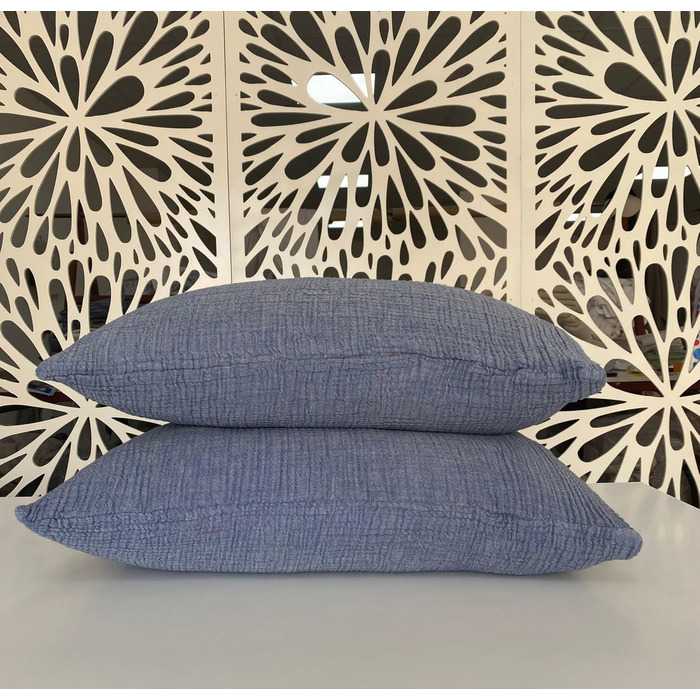 DEKADRON Throw Blanket made of 100% Cotton Muslin, 4-Layer, Soft Turkish Cotton, Muslin, Reversible, Indigo Blue (2 King-Size Pillowcases 50.8 x 89.9 cm)