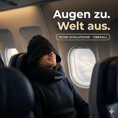 Подушка для шиї в літак з капюшоном та Memory Foam – Подушка-білка, для сну та подорожей – Ергономічна подушка для подорожей, захист від світла та пральна, з сумкою – Чорний (M) Чорний M