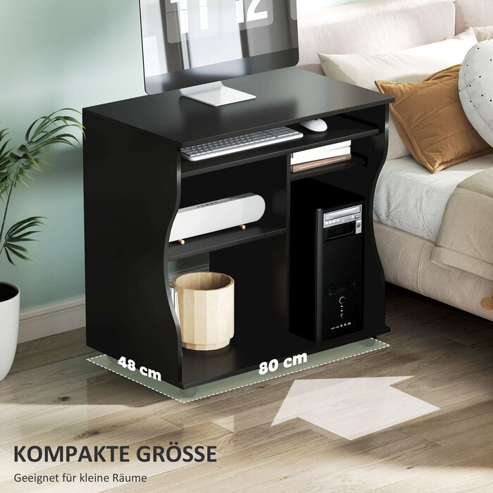 HOMCOM Computer Desk, Rolling Desk, Office Desk with Keyboard Tray, Storage, PC Table Black 80 x 48 x 75 cm | Aosom