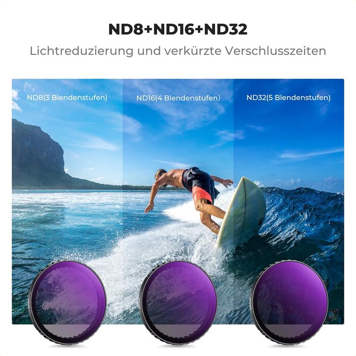 Набір фільтрів K&F Concept ND для DJI Osmo Action 4/5 PRO: ND8, ND16, ND32, ND64 + поляризаційний фільтр (CPL)