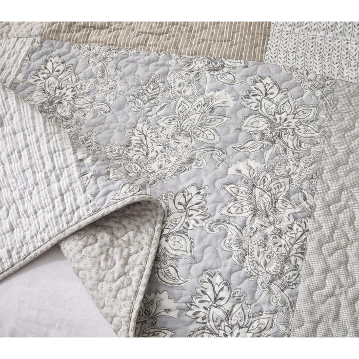 Комплект ковдр Chezmoi Collection Quinn: 3 шт. з квітковим патерном гібіскус, смугастий, з бавовни, легко переться, розмір Queen