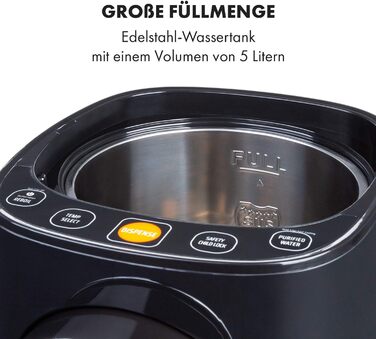 Klarstein Hot Spring Plus Hot Water Dispenser, Water Tank: 5 Liters, Large LCD Display, Temperatures: 45-95 °C, Stainless Steel Water Tank, Dry-Run & Overheating Protection, Child Lock, black