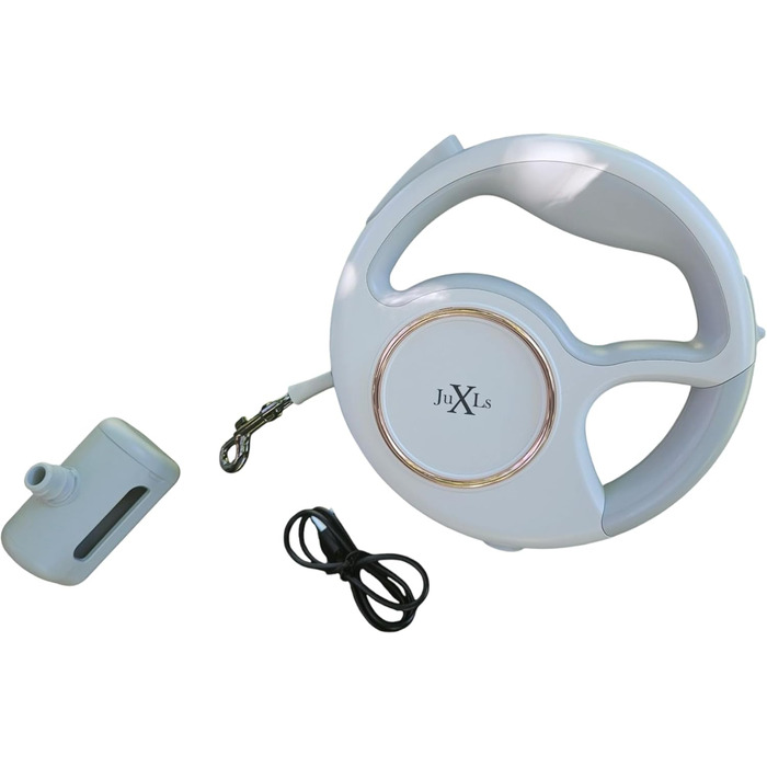 Леєчка для собак з LED-підсвічуванням, 3м, тримач для відходів, світловідбивачі, білий/рожевий, до 10кг