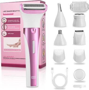 Електричний жіночий тример 5-в-1 для тіла, бікіні, брів та носа. USB-зарядка. Білий (фіолетовий)