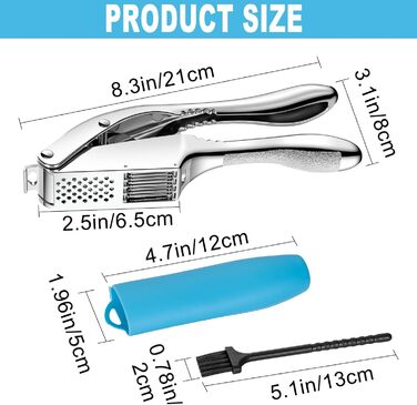 Прес для часнику з нержавіючої сталі 2 в 1 з очищувачем та щіткою, для миття в посудомийній машині