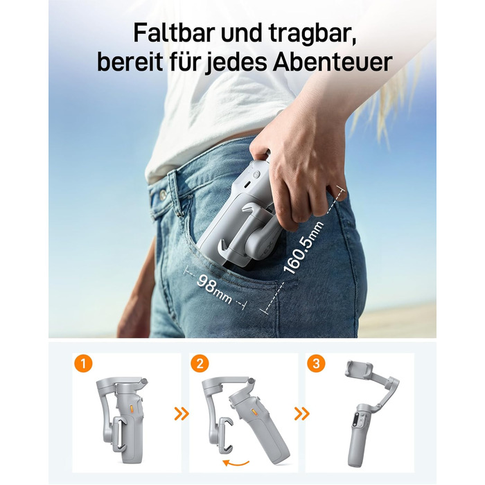 Hohem iSteady X3 SE - Стабілізатор для смартфона, 3-осьовий, сірий. Ідеально для Vlogging, Selfie та подорожей. 11 годин роботи від акумулятора.