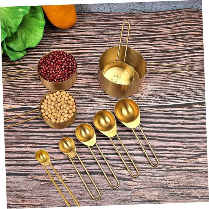 DECHOUS 2-Piece Measuring Spoon and Measuring Cup Set in Stainless Steel for Moving In, Christmas Gift, Mixing, Measuring, Measuring Cup Holder, Kitchen Accessories, Professional Measuring Cup, Stainless Steel, Golden