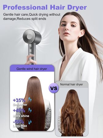 Іонізатор для волосся 160 000 іонів/хв, 500 млн негативних іонів, 55 дБ – професійний фен з насадкою-дифузором та магнітною насадкою, швидка сушка з холодною струєю