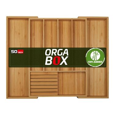 Органайзер для столових приборів Orga-Box з бамбука, регульований (500-600 мм), 7 відділень, блок для ножів на 6 ножів, глибина 473 мм
