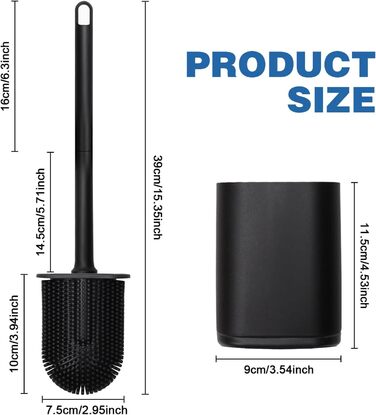 Силіконова щітка для унітазу з гнучкими щетинками, набір для ванної кімнати, чорна